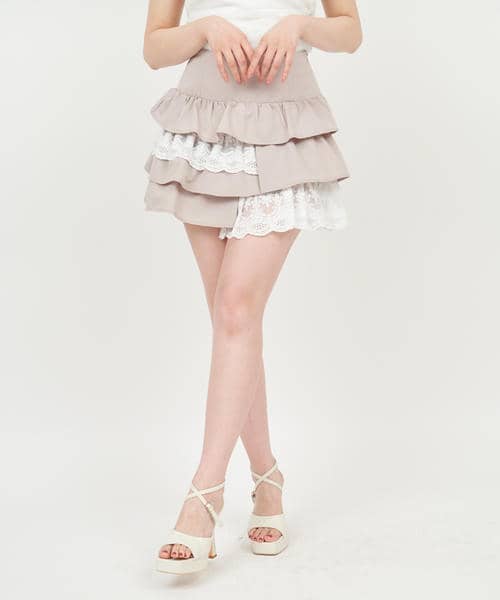 レースレイヤードラッフルミニスカート 詳細画像