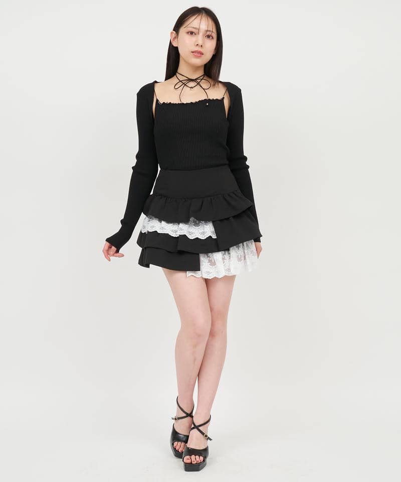 レースレイヤードラッフルミニスカート 詳細画像 ブラック 2