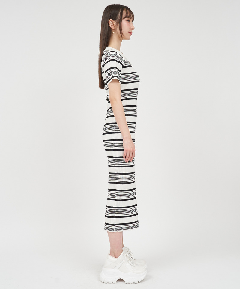 ポロ衿ロゴ刺しゅうニットワンピース 詳細画像 レッド 2