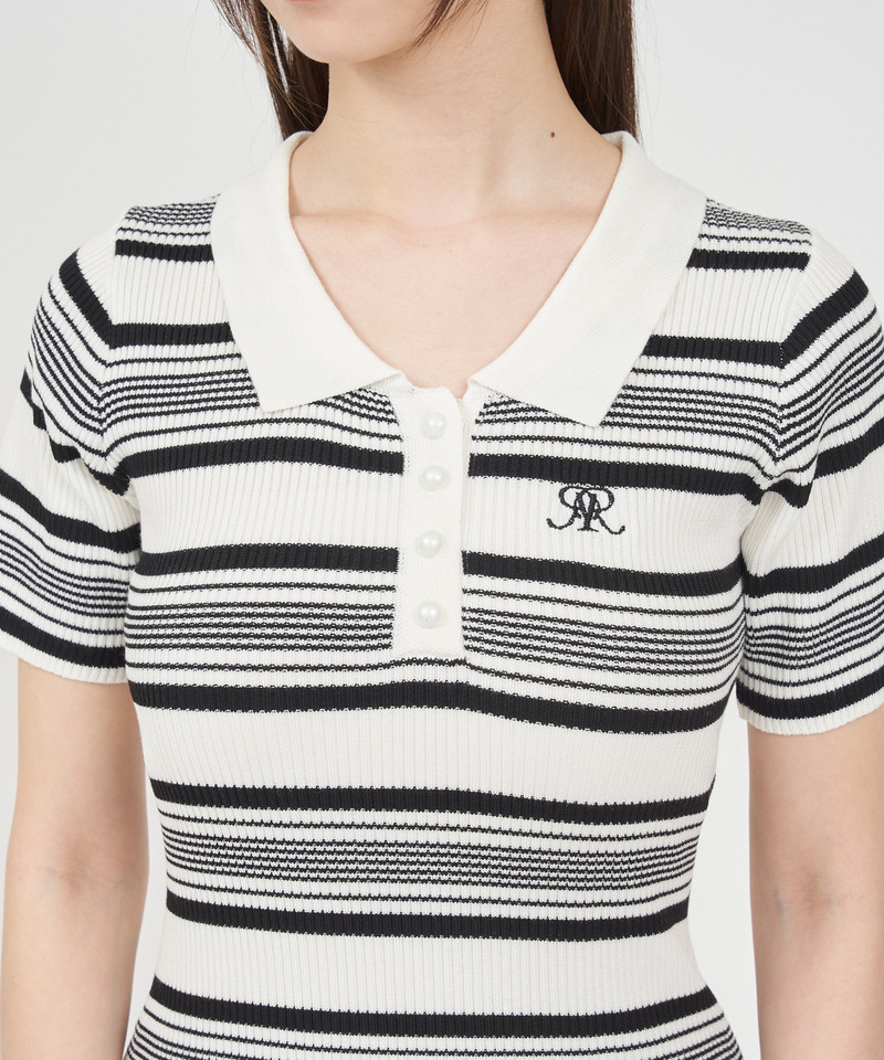 ポロ衿ロゴ刺しゅうニットワンピース 詳細画像 レッド 5