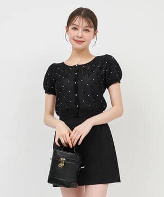 ドットジャガードパフスリーブ半袖ニットトップス