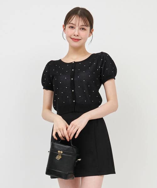 ドットジャガードパフスリーブ半袖ニットトップス 詳細画像