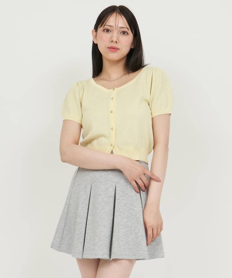 ドットジャガードパフスリーブ半袖ニットトップス 詳細画像 イエロー 1