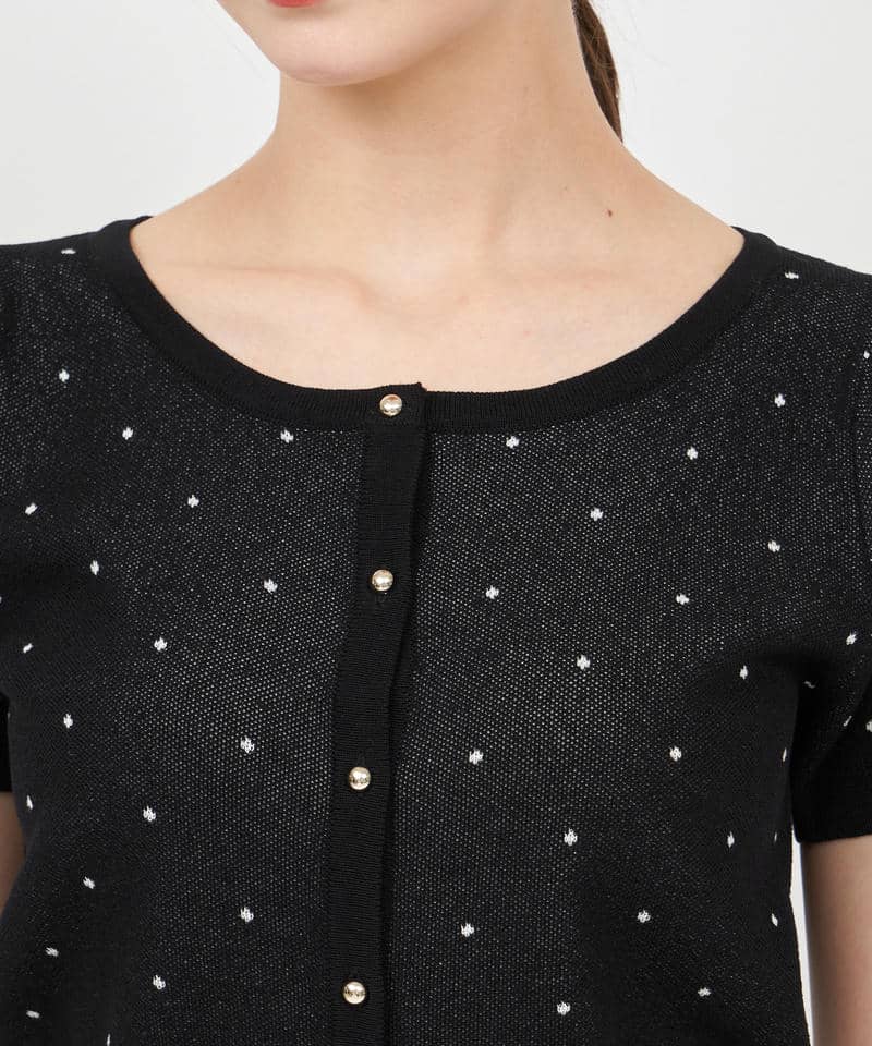 ドットジャガードパフスリーブ半袖ニットトップス 詳細画像 ブラック 4