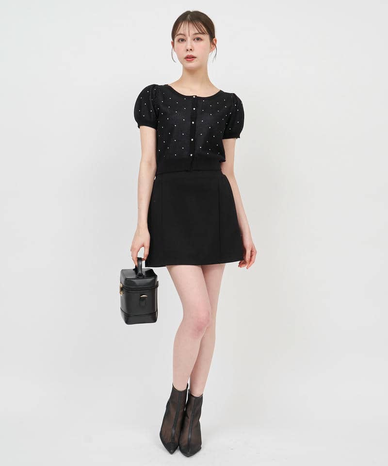 ドットジャガードパフスリーブ半袖ニットトップス 詳細画像 ブラック 7