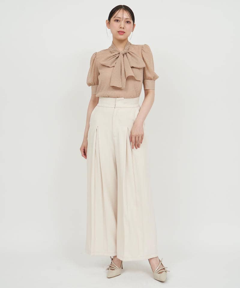 キラキラリボン半袖ブラウス 詳細画像 ベージュ 2