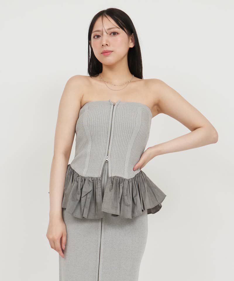 ニットドッキングペプラムベアビスチェ 詳細画像 グレー 1