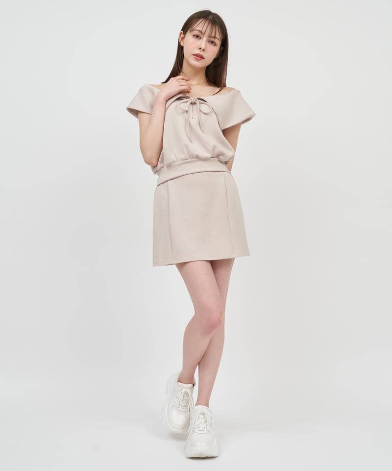 ハーフZIPオフショルカットトップス 詳細画像 ベージュ 2