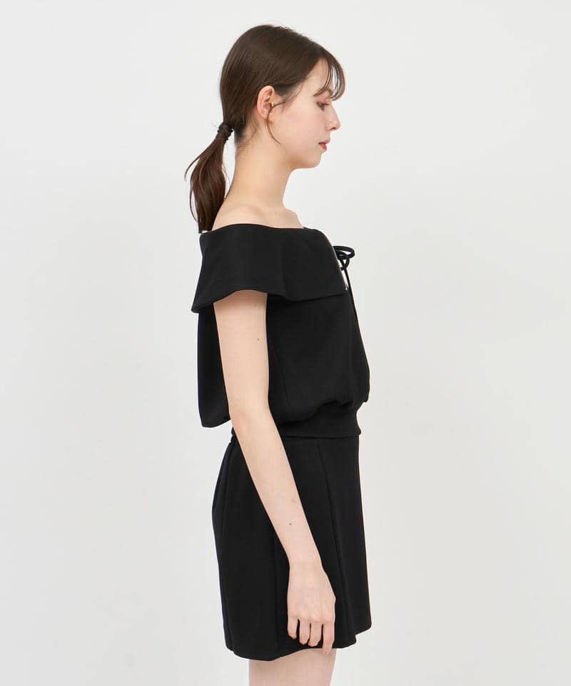 ハーフZIPオフショルカットトップス 詳細画像 ブラック 2