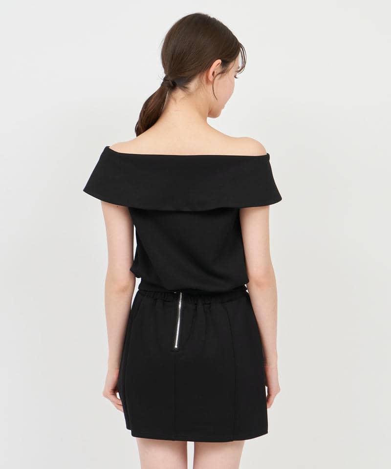 ハーフZIPオフショルカットトップス 詳細画像 ブラック 3