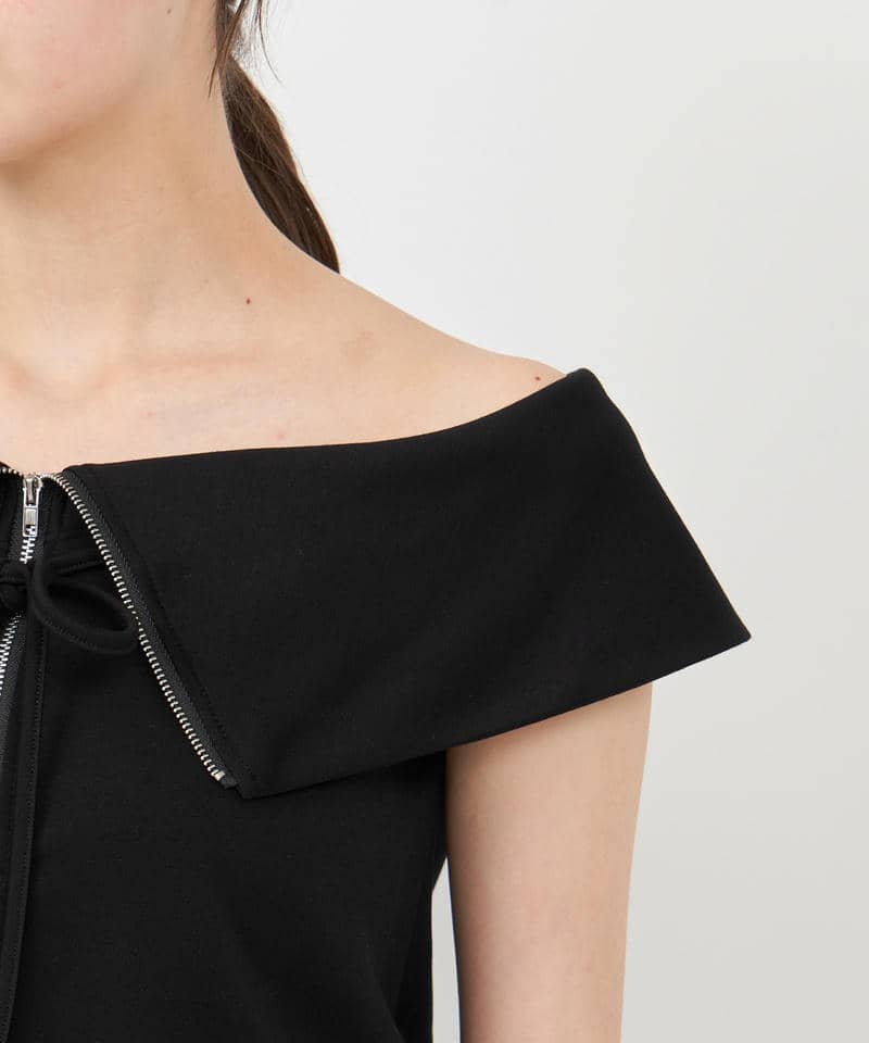 ハーフZIPオフショルカットトップス 詳細画像 ブラック 4