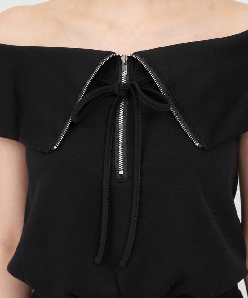 ハーフZIPオフショルカットトップス 詳細画像 ブラック 5