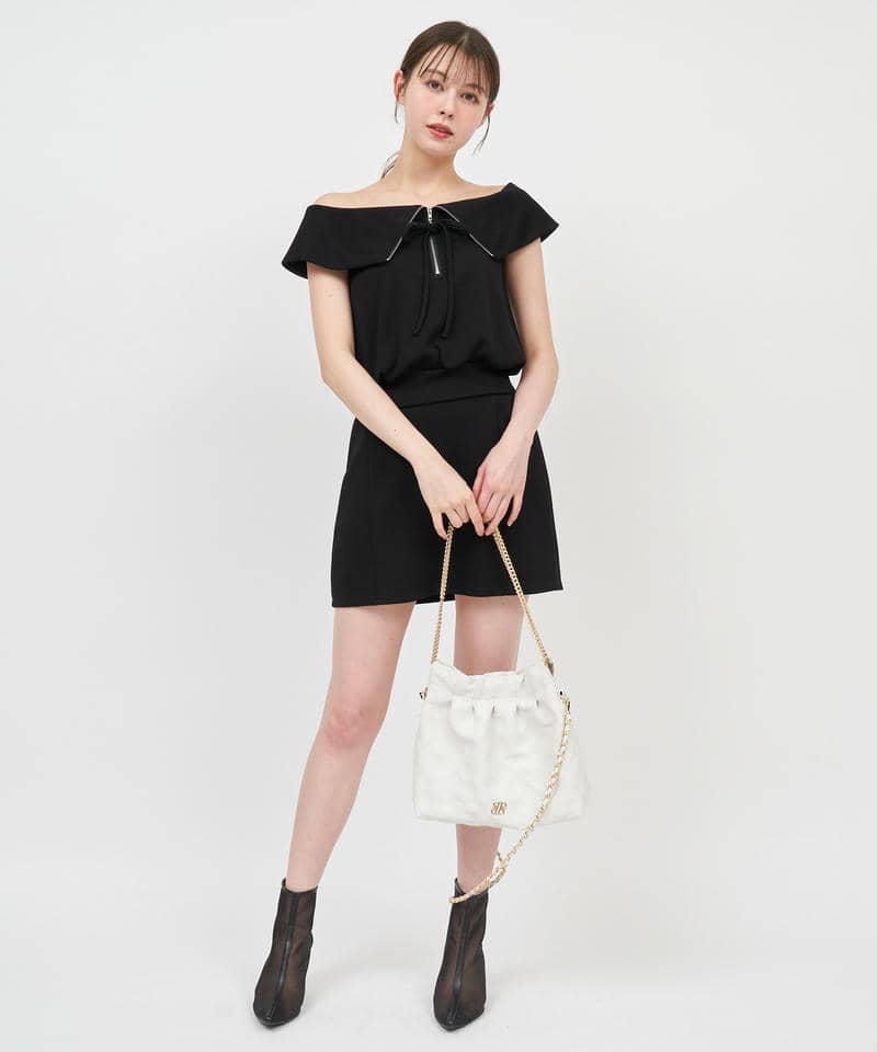 ハーフZIPオフショルカットトップス 詳細画像 ブラック 8