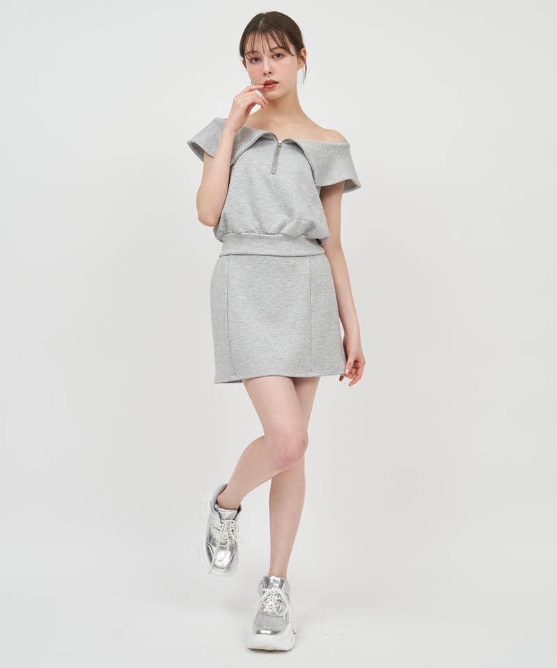 ハイウエストカットミニスカート 詳細画像 グレー 2