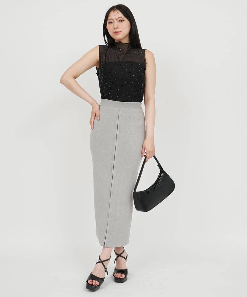 フロントZIPニットタイトスカート 詳細画像 グレー 2