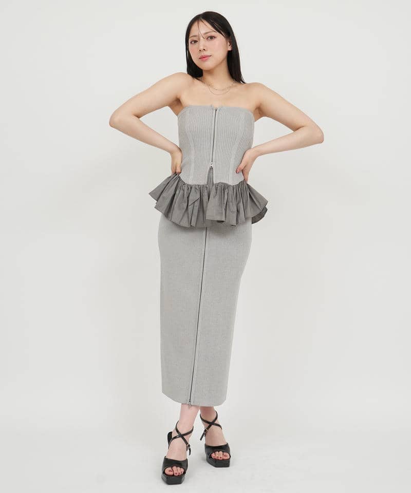 フロントZIPニットタイトスカート 詳細画像 グレー 3