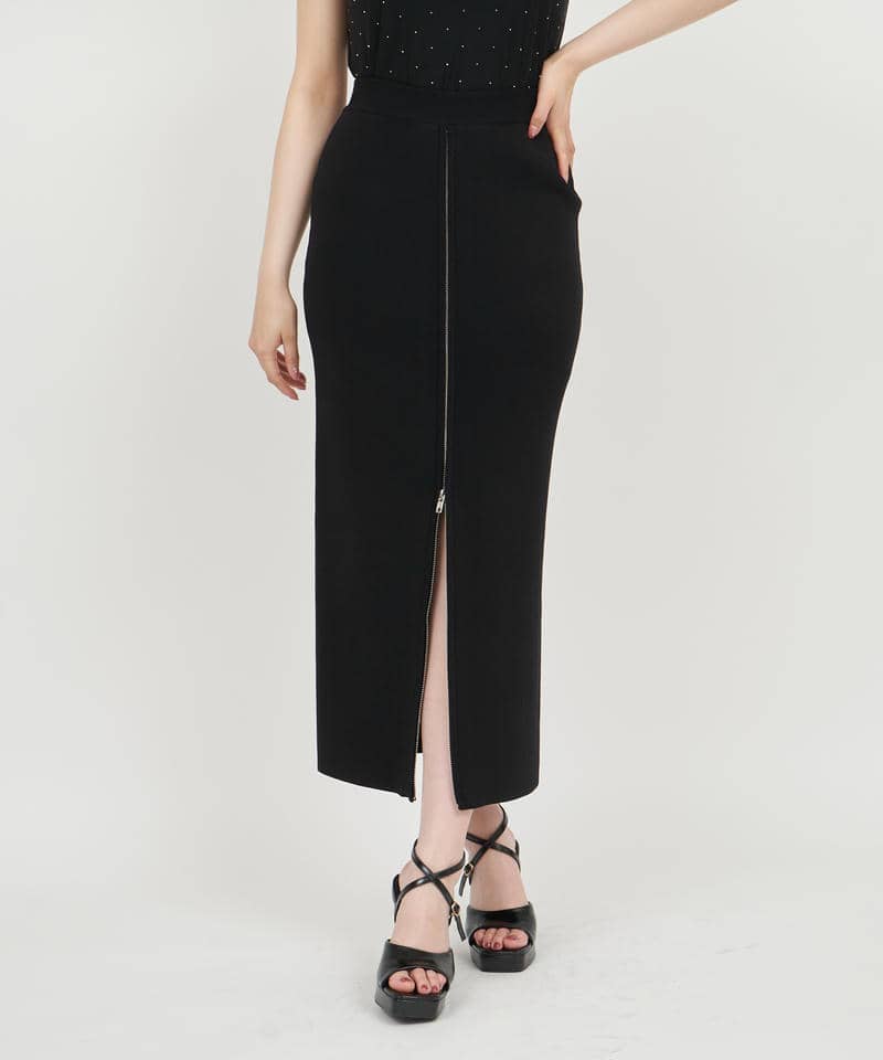 フロントZIPニットタイトスカート 詳細画像 ブラック 1