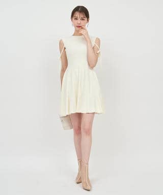 リボンストリングニットミニフレアワンピース