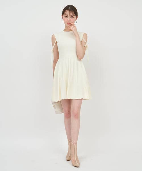 リボンストリングニットミニフレアワンピース 詳細画像