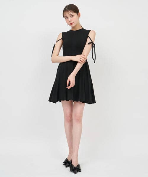 リボンストリングニットミニフレアワンピース 詳細画像
