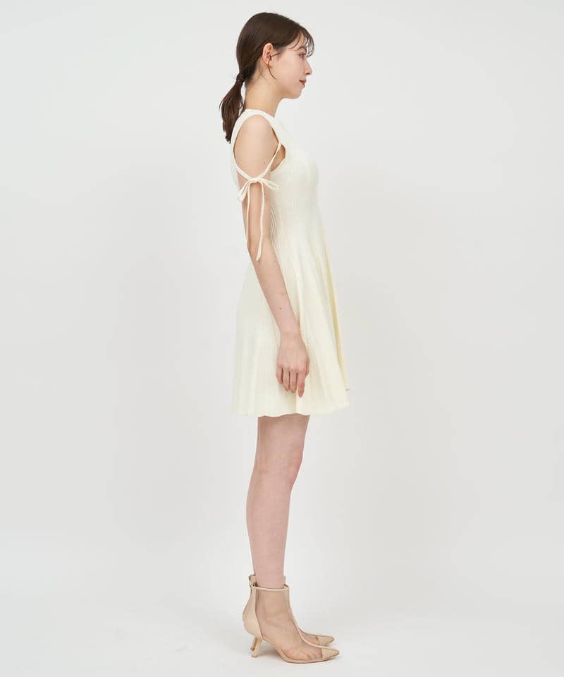 リボンストリングニットミニフレアワンピース 詳細画像 オフホワイト 2