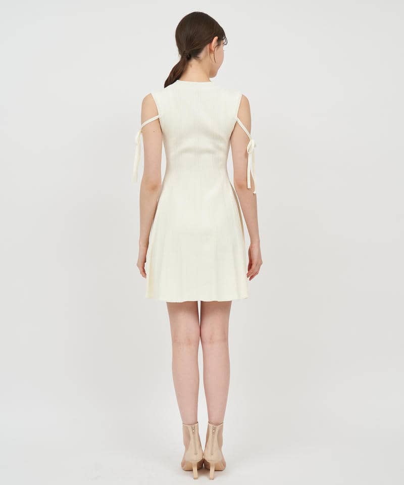 リボンストリングニットミニフレアワンピース 詳細画像 オフホワイト 3