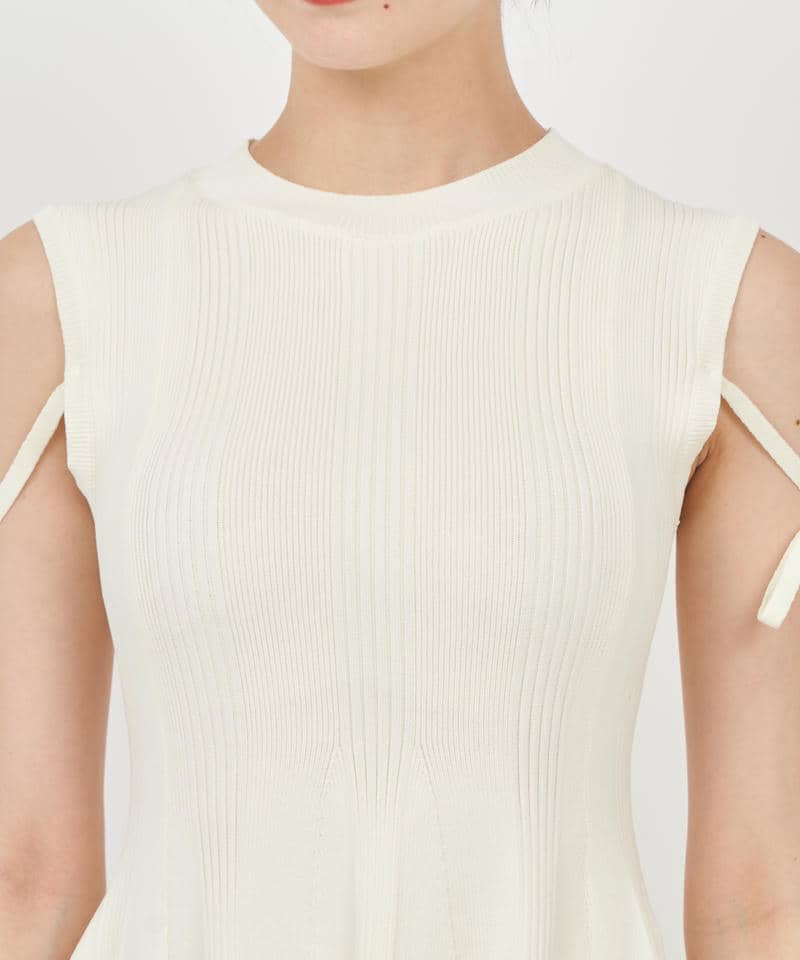 リボンストリングニットミニフレアワンピース 詳細画像 オフホワイト 4
