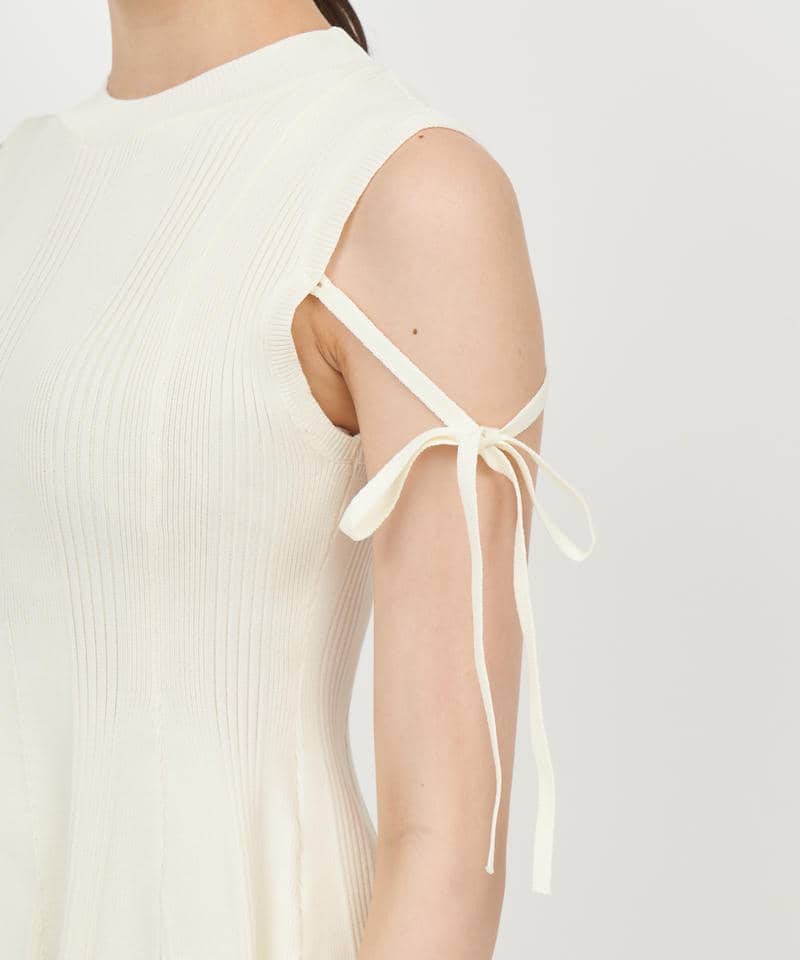 リボンストリングニットミニフレアワンピース 詳細画像 オフホワイト 5