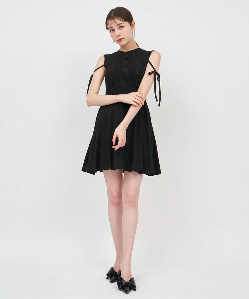リボンストリングニットミニフレアワンピース 詳細画像 ブラック 1