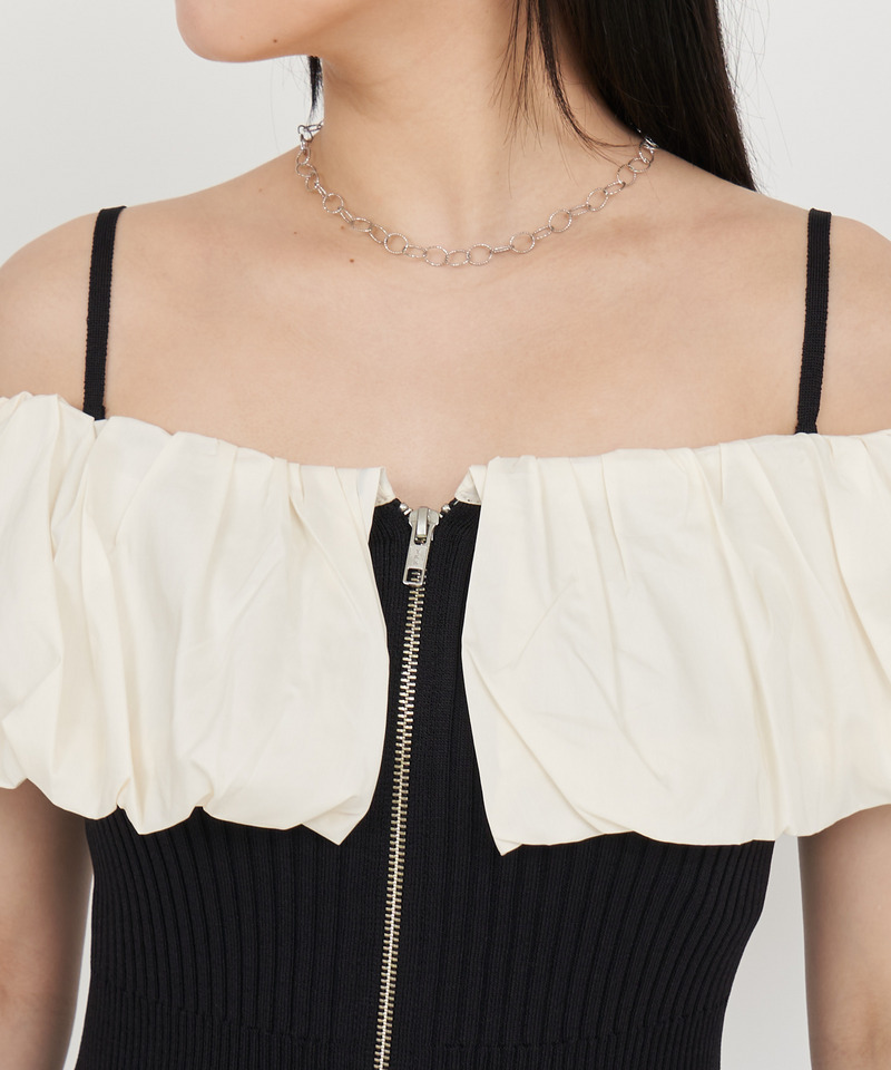 オフショルドッキングダブルZIPニットタイトワンピース 詳細画像 ライトグレー 4