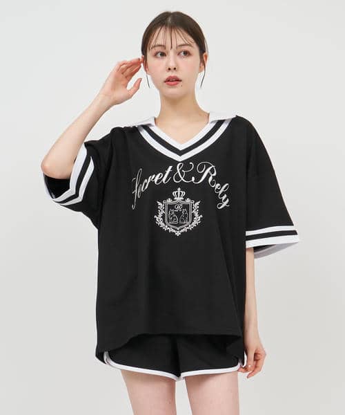 ユニフォーム風配色オーバーカットトップス 詳細画像