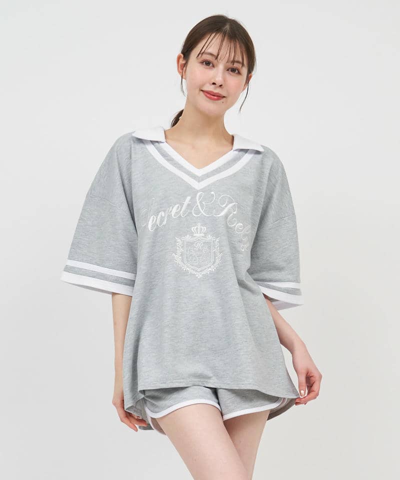 ユニフォーム風配色オーバーカットトップス 詳細画像 グレー 1