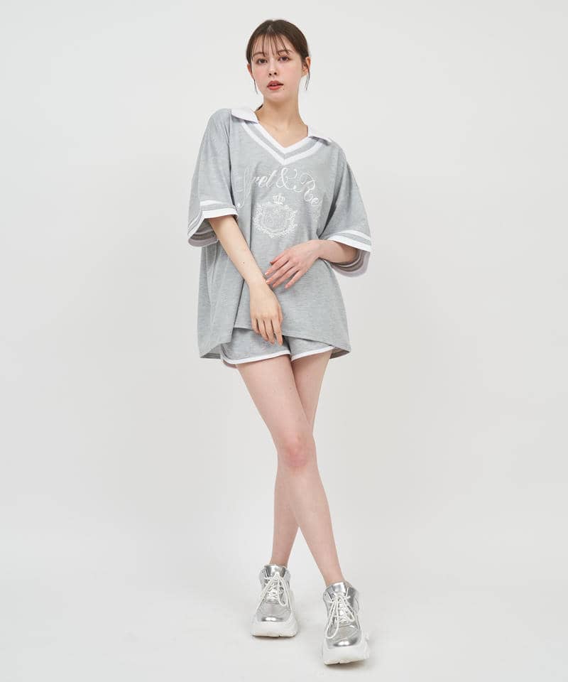 ユニフォーム風配色オーバーカットトップス 詳細画像 グレー 2