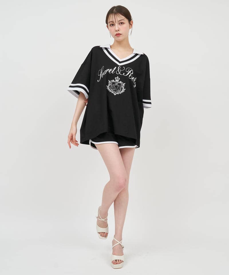 ユニフォーム風配色オーバーカットトップス 詳細画像 ブラック 2