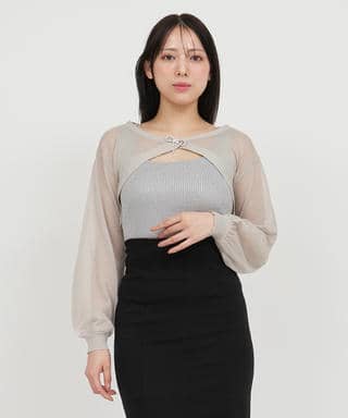 キラキラリボンブローチ付シアーボレロアンサンブル