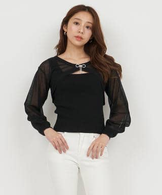 キラキラリボンブローチ付シアーボレロアンサンブル