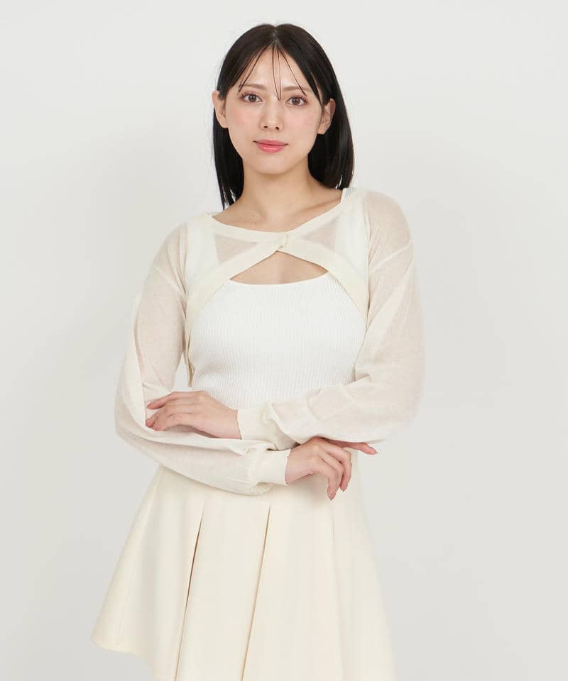 キラキラリボンブローチ付シアーボレロアンサンブル 詳細画像 オフホワイト 9