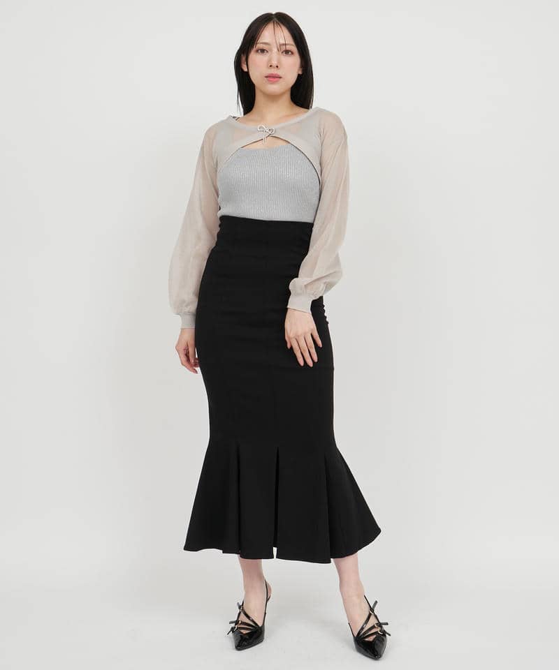 キラキラリボンブローチ付シアーボレロアンサンブル 詳細画像 グレー 2