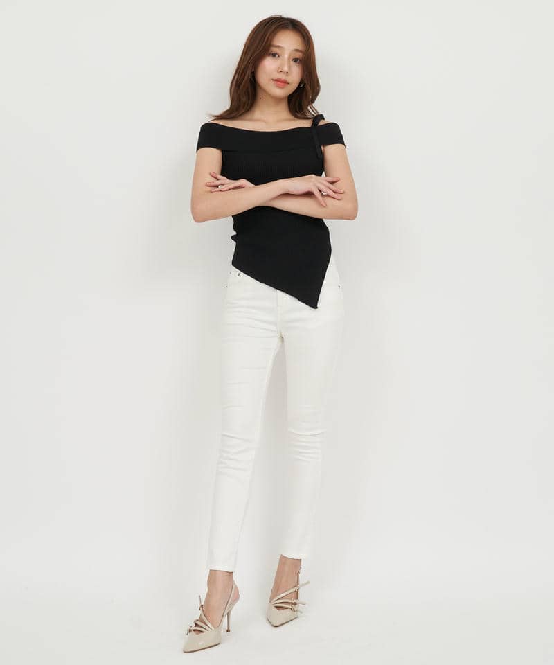 アシンメトリーニットトップス 詳細画像 ブラック 2