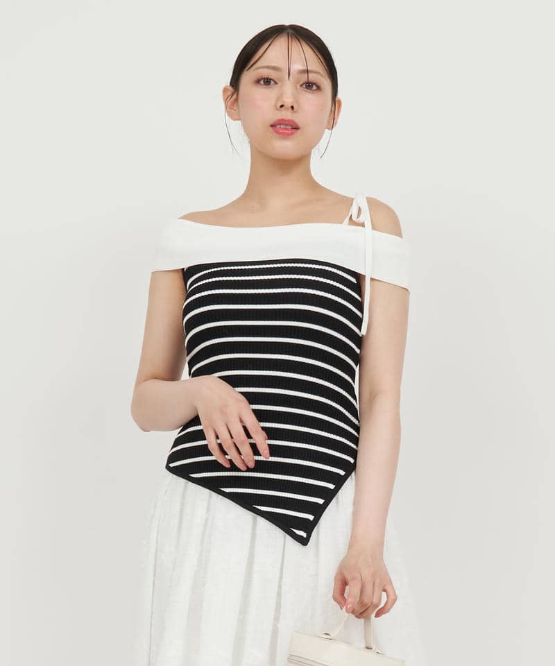 アシンメトリーニットトップス 詳細画像 ボーダー 1