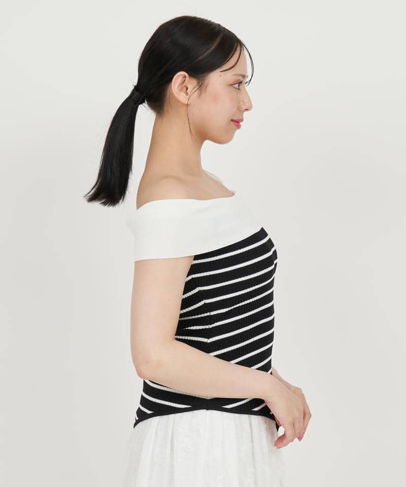 アシンメトリーニットトップス 詳細画像 ボーダー 2