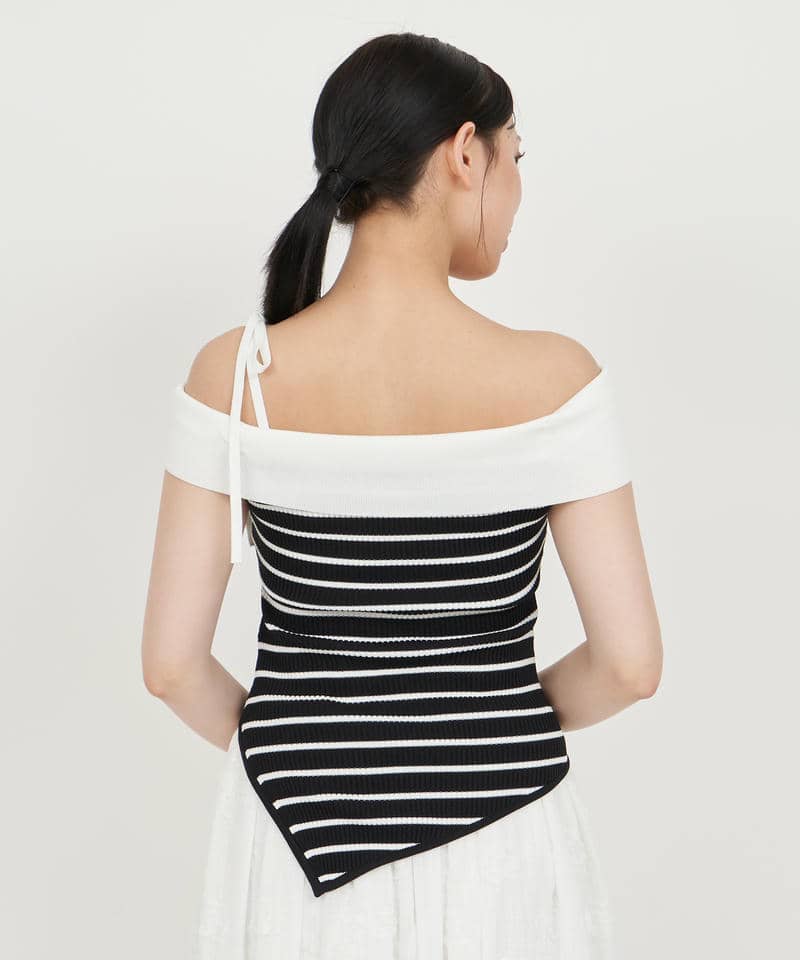 アシンメトリーニットトップス 詳細画像 ボーダー 3