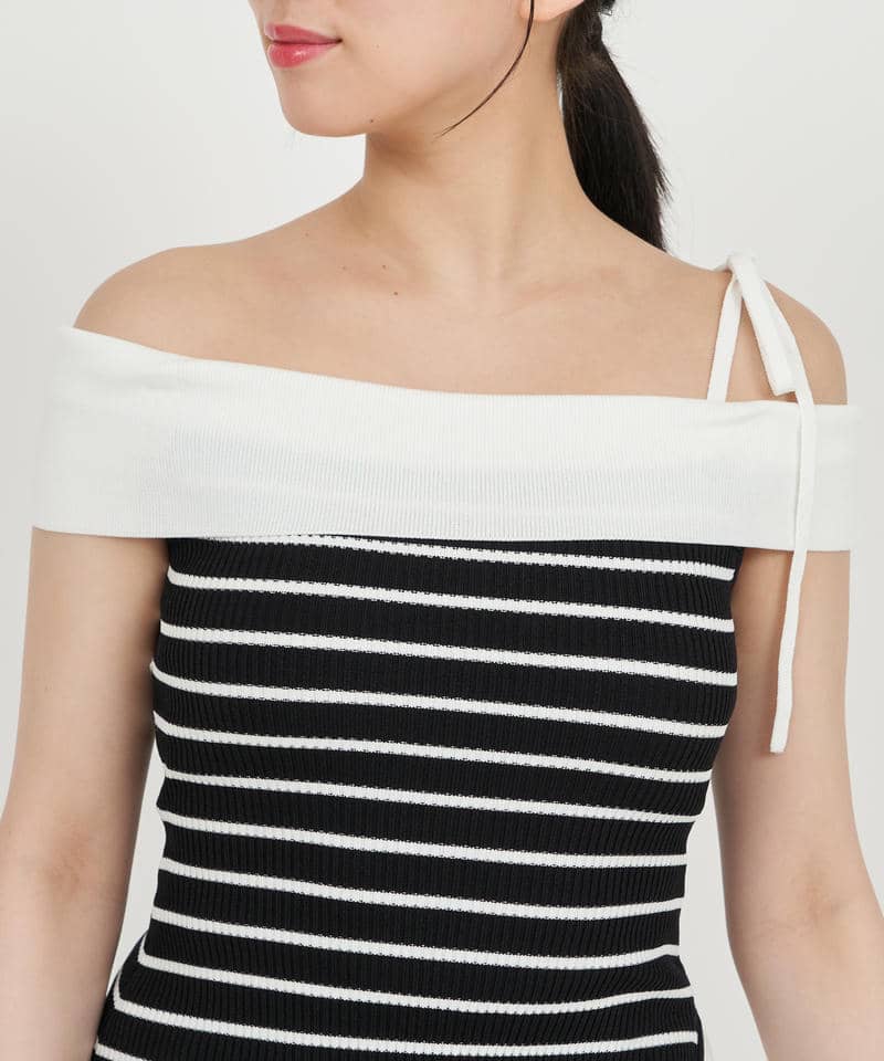 アシンメトリーニットトップス 詳細画像 ボーダー 4