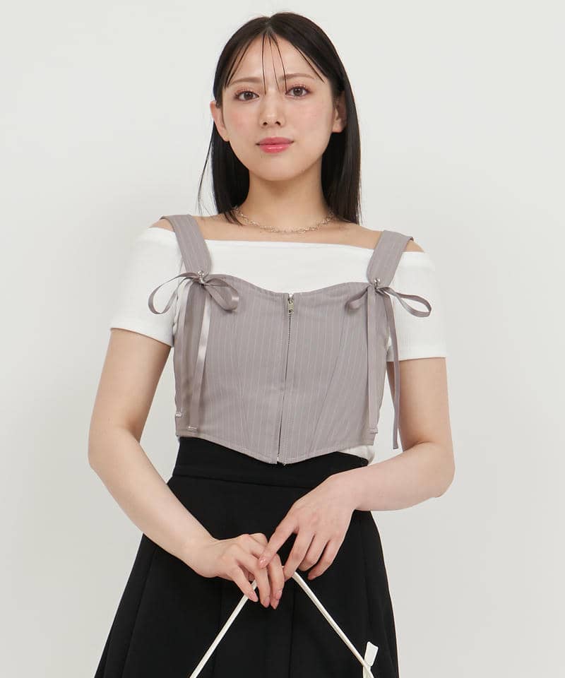 ストライプビスチェアンサンブル 詳細画像 グレー 1