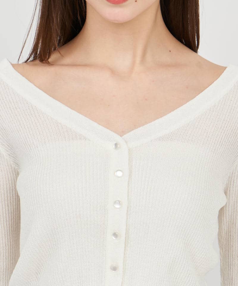 Vネックシアーカーディガン 詳細画像 オフホワイト 4