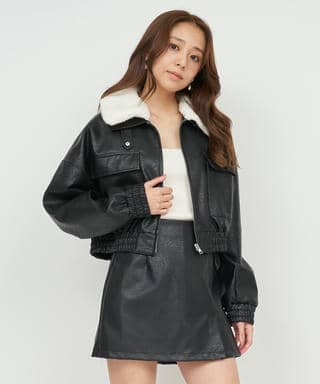 フェイクビンテージレザー2wayショートジャケット