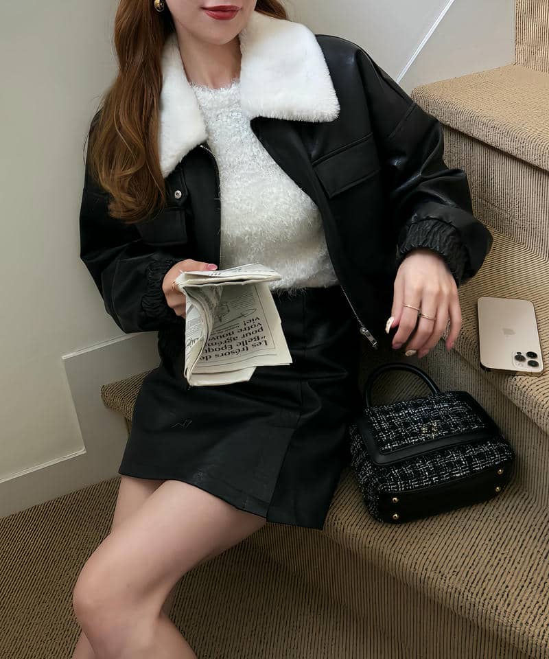 フェイクビンテージレザー2wayショートジャケット 詳細画像 ブラック 4