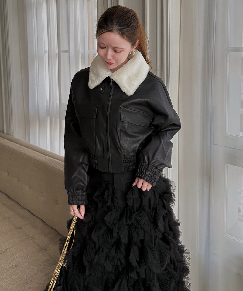 フェイクビンテージレザー2wayショートジャケット 詳細画像 ブラック 6