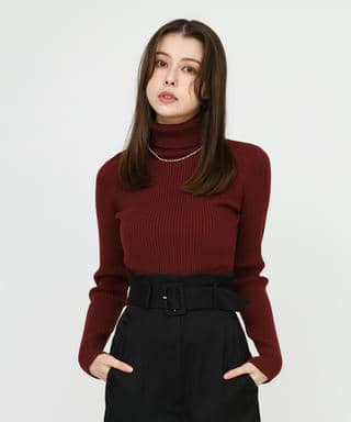 ウォッシャブルタートルネック長袖ニットトップス