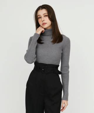 ウォッシャブルタートルネック長袖ニットトップス